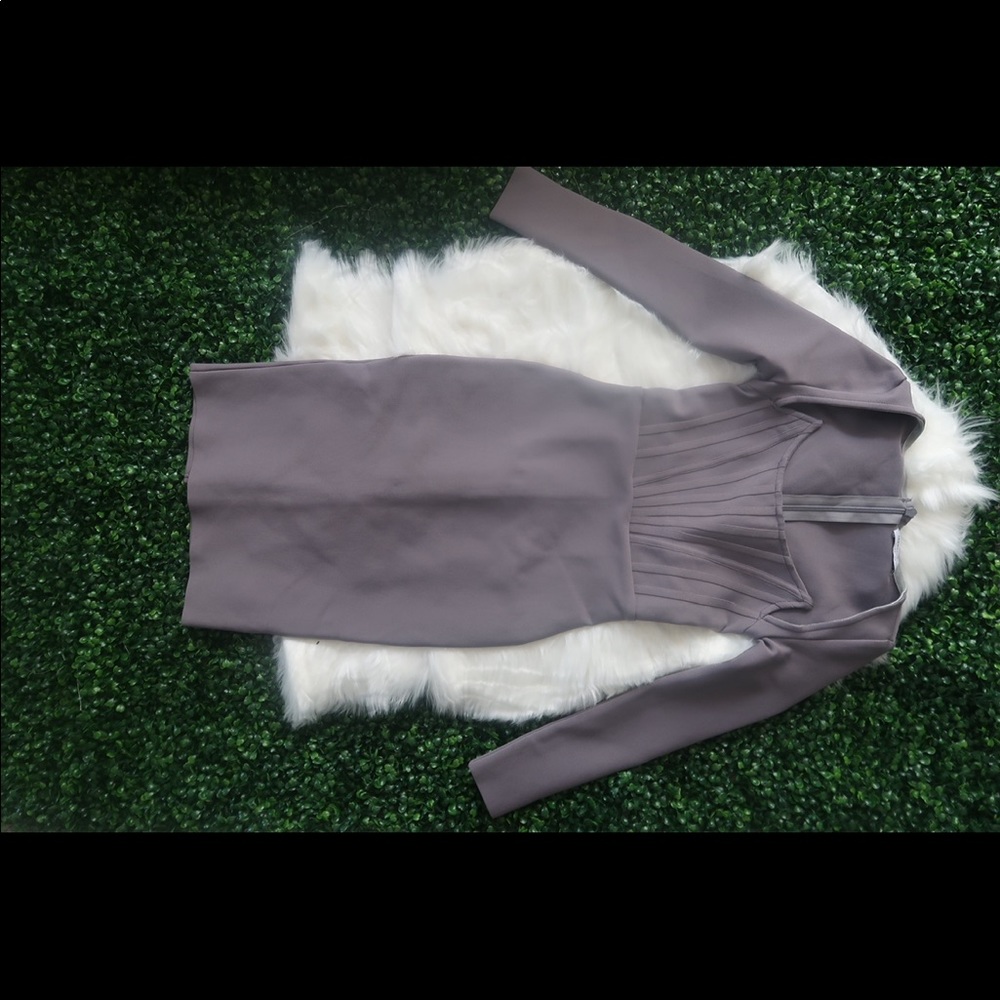 Gray long sleeve bandage bodycon dress